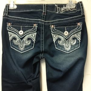 Hydraulic Distressed Embellished Stretch Jeans